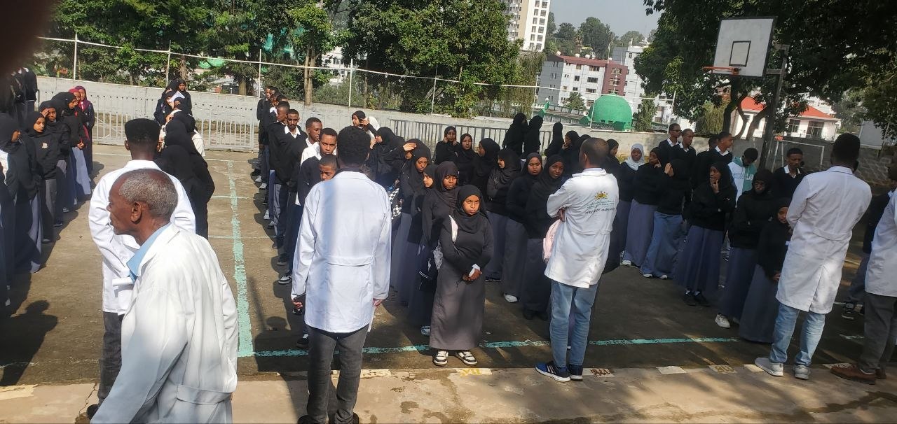 Students and staff gathered on the school court for the start of the new academic year